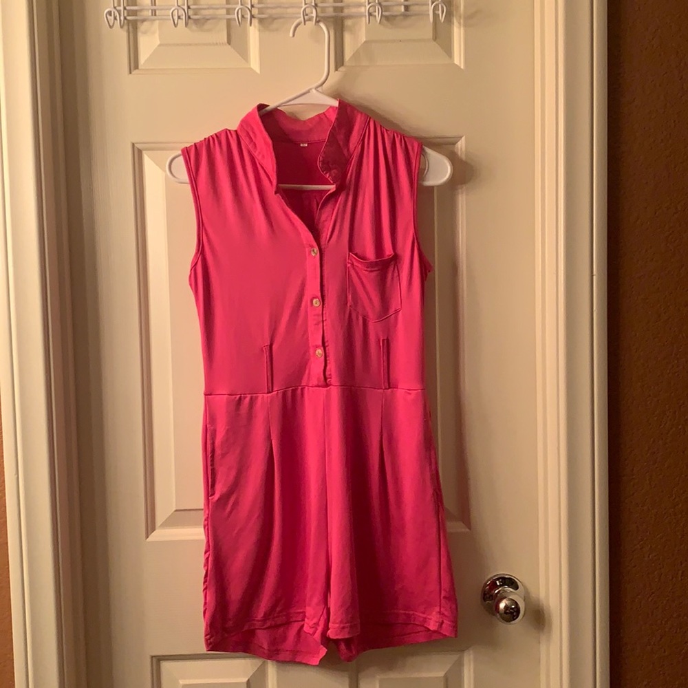 Pink Sleeveless Romper. Size Large for juniors. Fits women sizes S/M. Stretchy